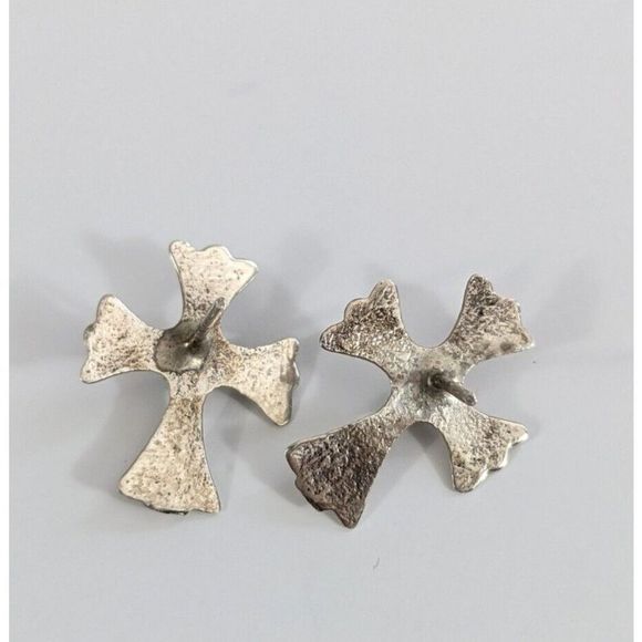 Sterling Silver Native American Cast Cross Studs Turquoise - Picture 4 of 8